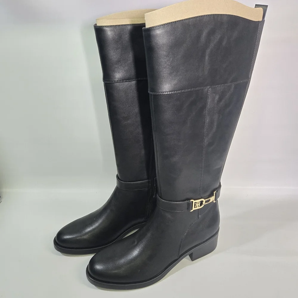 Tommy Hilfiger Ionni Faux Leather Black Riding Boots Knee High 10 NIB Equestrian